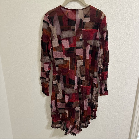 Lisa Bayne Semi-Sheer Crinkle Tunic Top Women's Large Geometric Asymmetric Hem - Picture 7 of 9